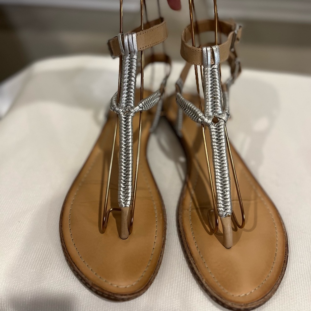 “GIANNI BINI” LEATHER DOUBLE ANKLE STRAP THONG FLAT SANDALS- 10 - Picture 3 of 8